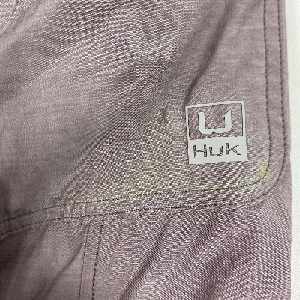 Huk Shorts Mens XL‎ Purple Brown Fishing Swim Trunks Lined Zip Pocket Stretch